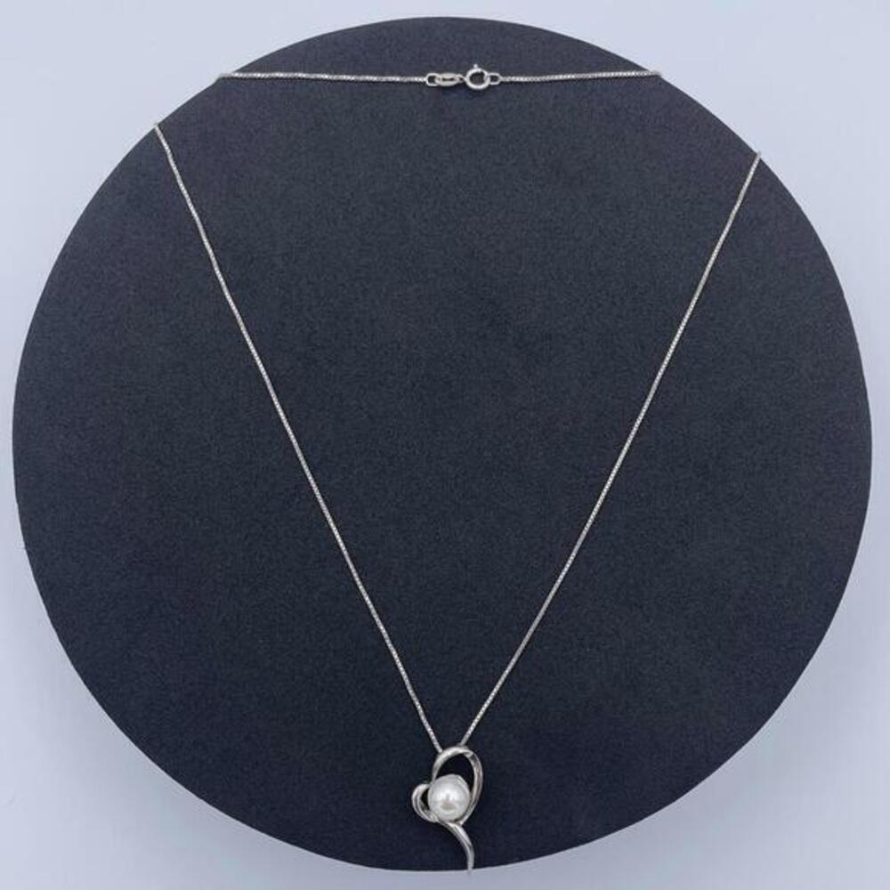 Vintage Sterling Silver Heart Necklace with Freshwater Pearl 18” Chain
